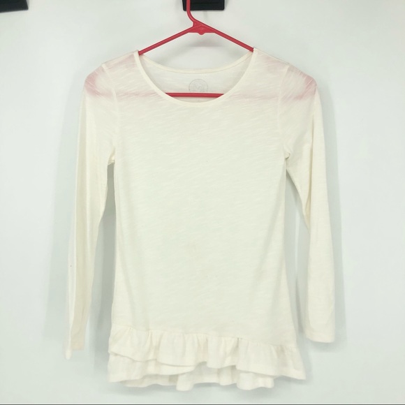 SO Size 10 Off White Cream Super Soft Long Sleeve Asymmetrical Hem Ruffle Tee - Picture 2 of 4